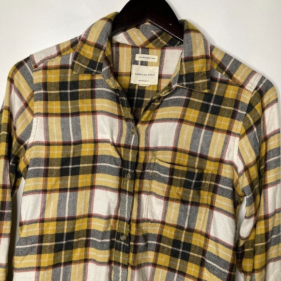 American Eagle Womens Soft Plaid Boyfriend Fit Long Sleeve Flannel Shirt Size XS - Picture 2 of 15